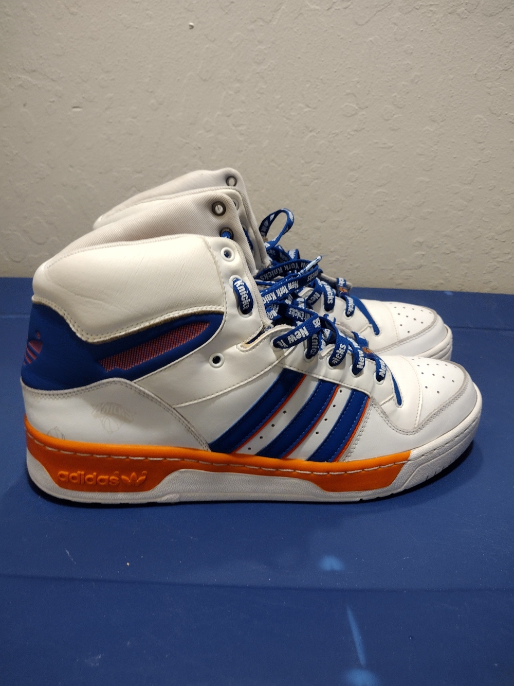 adidas Originals White Blue Orange High-Top Sneakers No Box No Insoles
